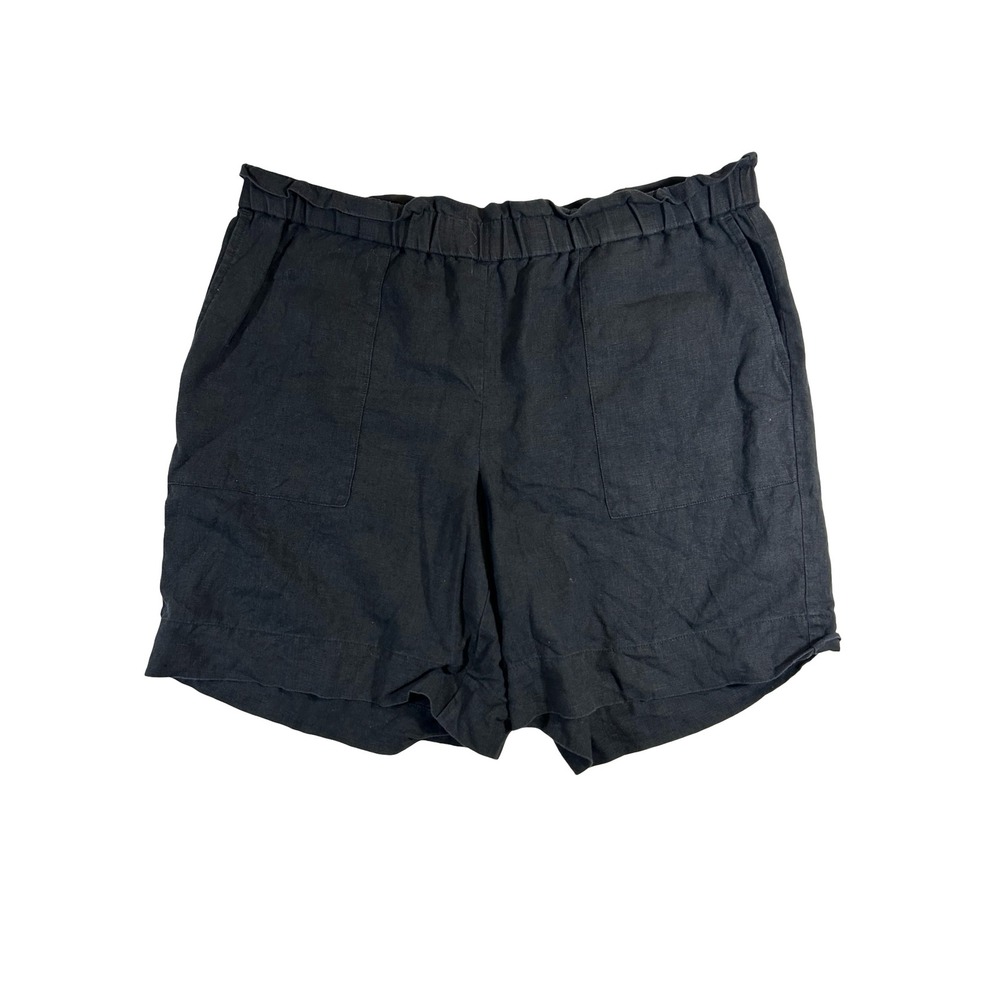 J. Jill Love Linen Shorts Womens XL Black Elastic Waist 100% Linen Pockets